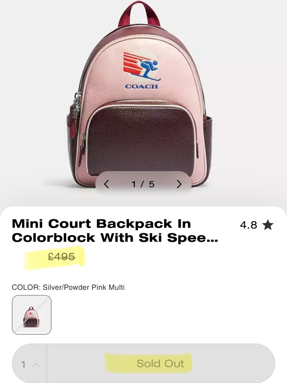Coach Mini Court Powder Pink Multi Colorblock Ski Speed Backpack New! - Picture 15 of 15